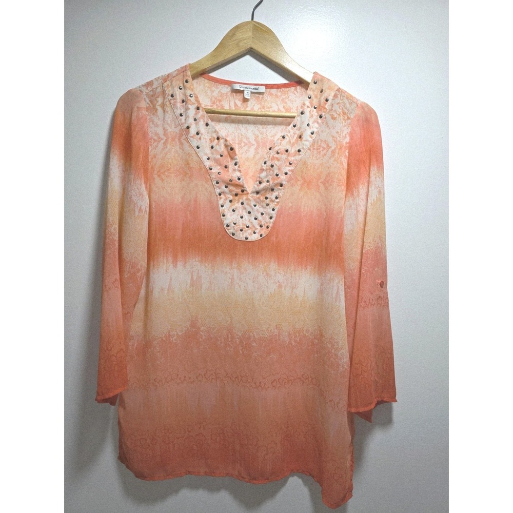 Quintessential Women's Tunic Blouse Top V-Neck Lightweight Long-Sleeve Size M